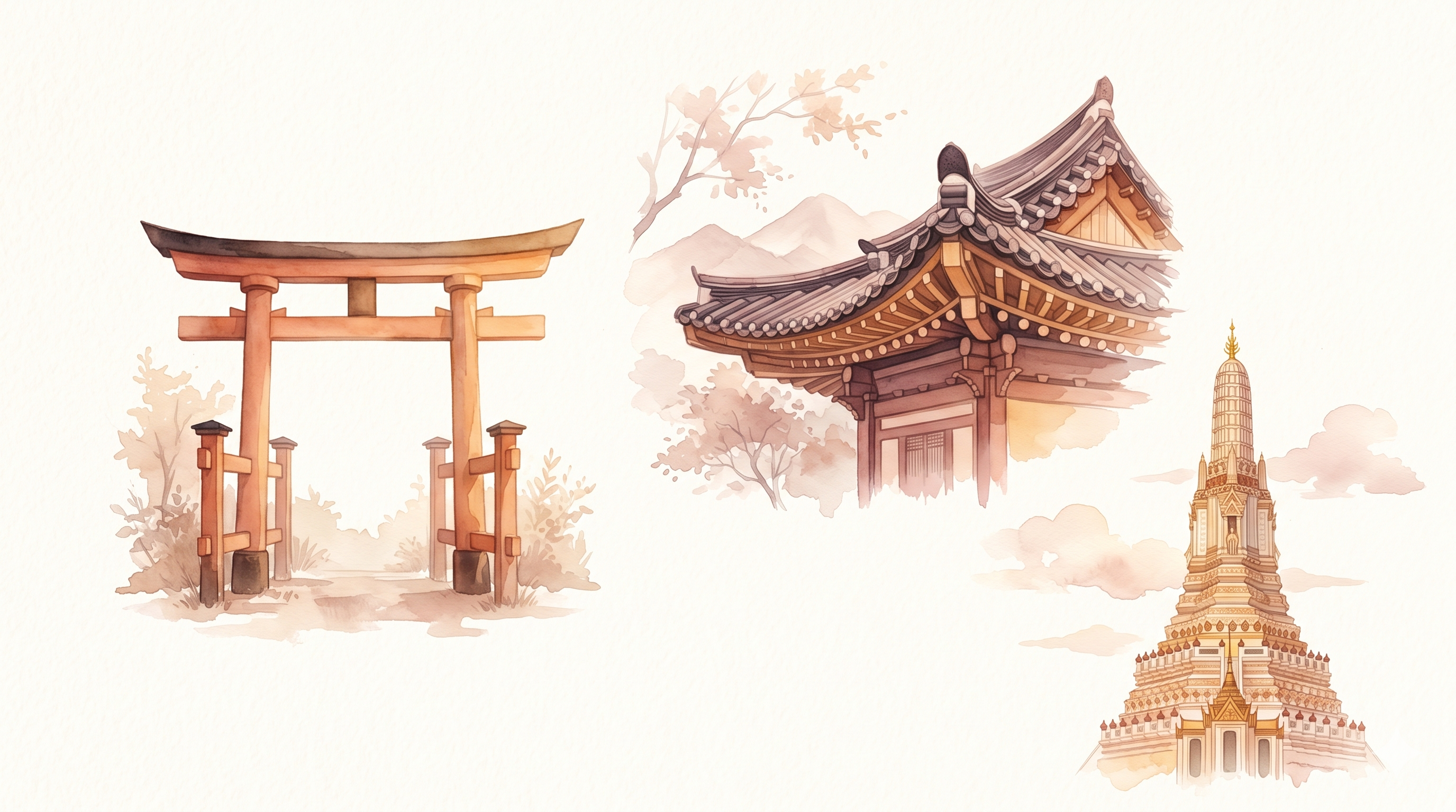 Japan, South Korea, Thailand landmarks
